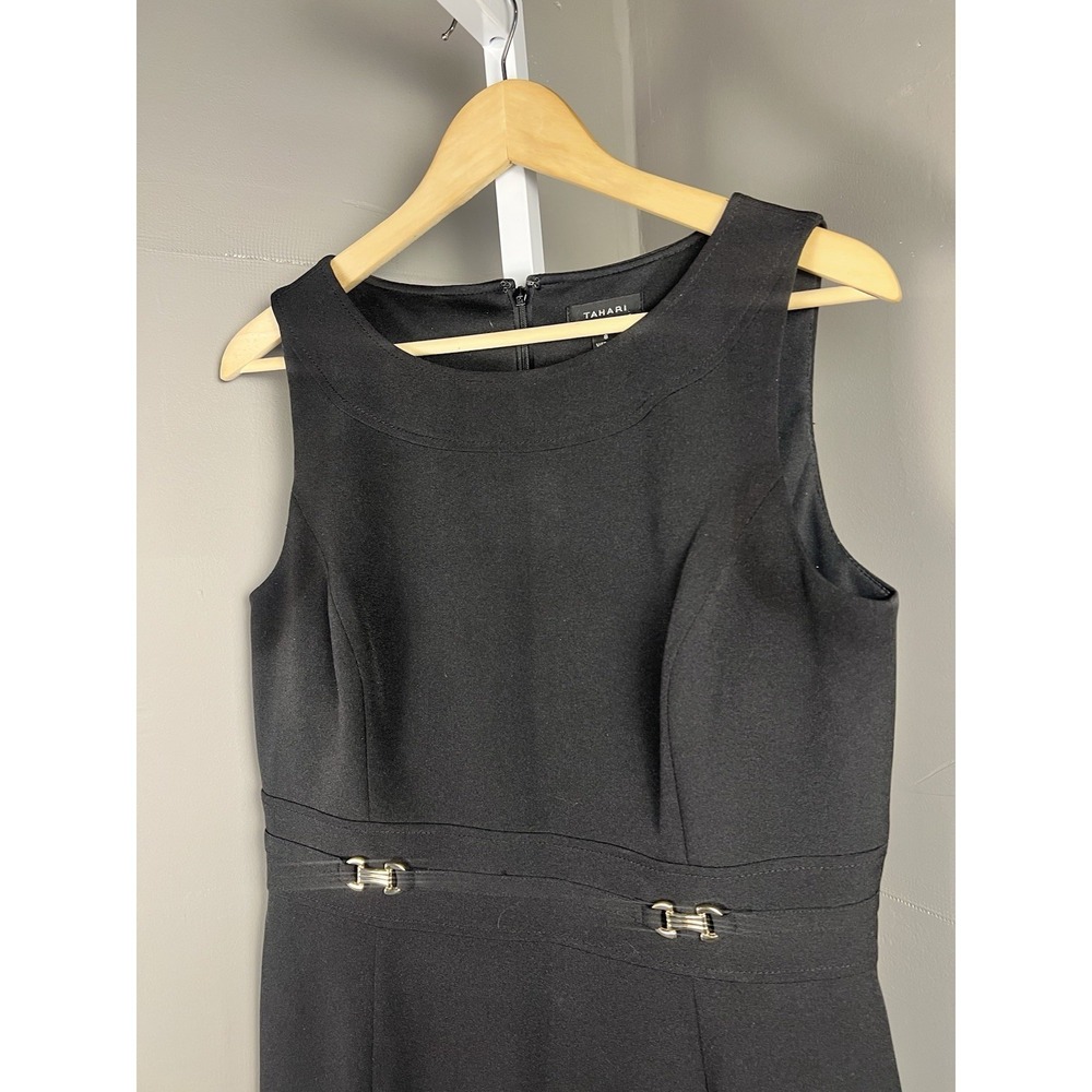 Tahari Arthur S. Levine Sleeveless Sheath Dress in Black SZ 8 Gold Hardware - Picture 3 of 7